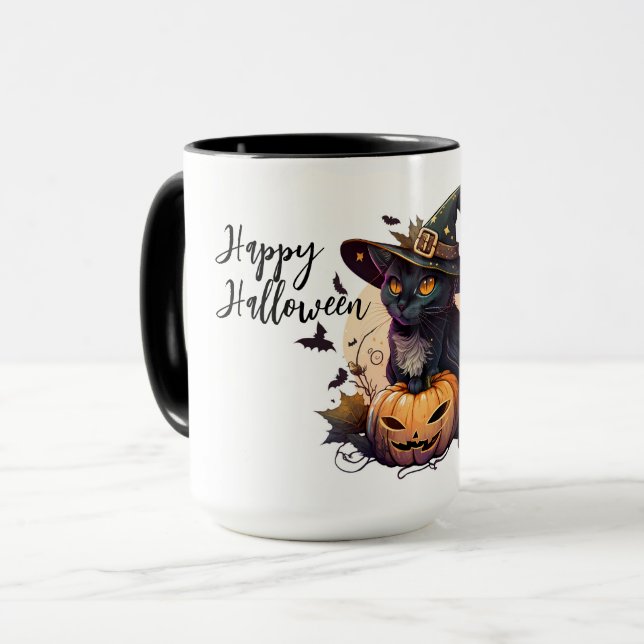 Cute Black Cat och Jack-o-lantern Mugg (Framsida vänster)