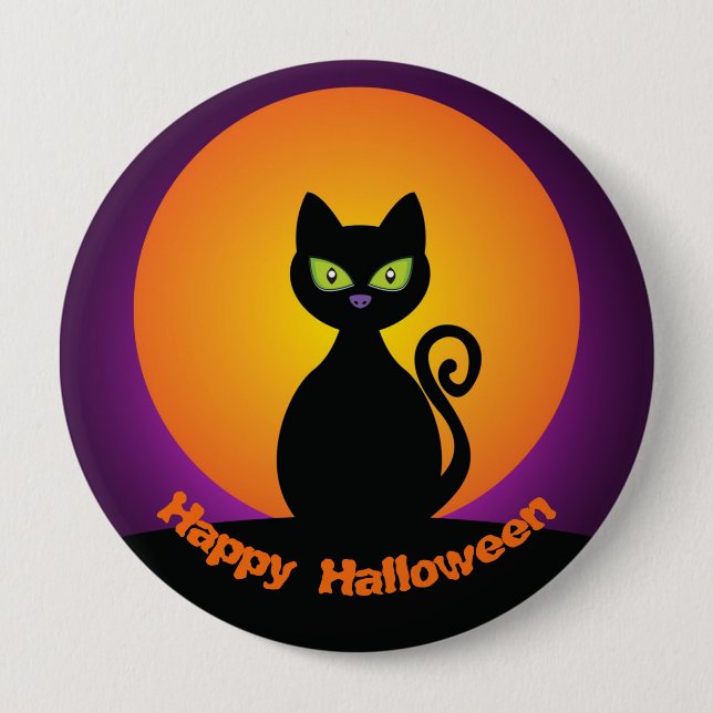 Cute Black Cat och Orange Måne Knapp (Framsida)