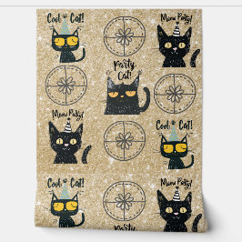 Cute Black Cat och Present-Guld Glitter-Meow Party