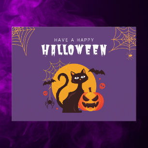 Cute Black Cat och Pumpkin Halloween Helg Vykort