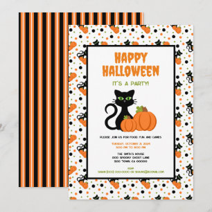 Cute Black Cat och Pumpkins Happy halloween Inbjudningar