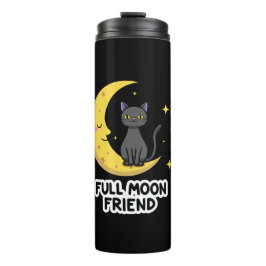 Cute Black Cat on Moon - Full Moon Friend