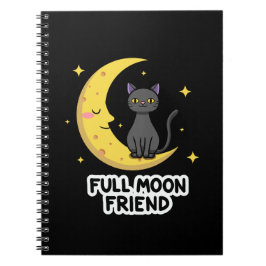 Cute Black Cat on Moon - Full Moon Friend Anteckningsbok