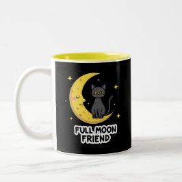 Cute Black Cat on Moon - Full Moon Friend Två-Tonad Mugg