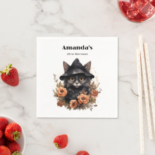 Cute Black Cat på en Witch Hat Birthday Pappersservett