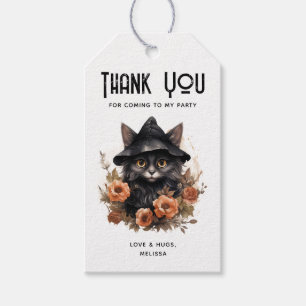 Cute Black Cat på ett Witch Hat Party Tack Presentetikett