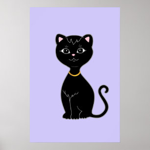 Cute Black Cat på ljus periwinkle Poster