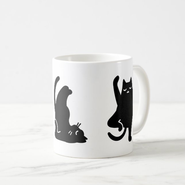 Cute Black cat på olika yoga-platser. Kaffemugg (Framsida höger)