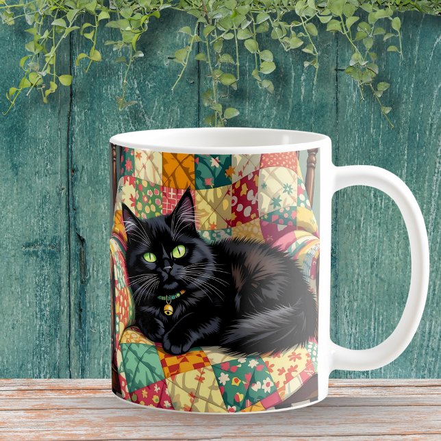 Cute Black Cat på rakstol Kaffemugg (Skapare uppladdad)