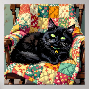 Cute Black Cat på rakstol Poster