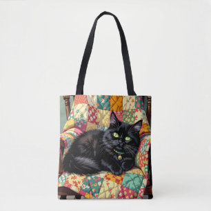 Cute Black Cat på rakstol Tygkasse
