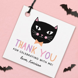 Cute Black Cat Pastel Halloween Birthday Namn Gåvor Etiketter