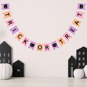 Cute Black Cat Pastel Halloween Bus eller godis Vimplar