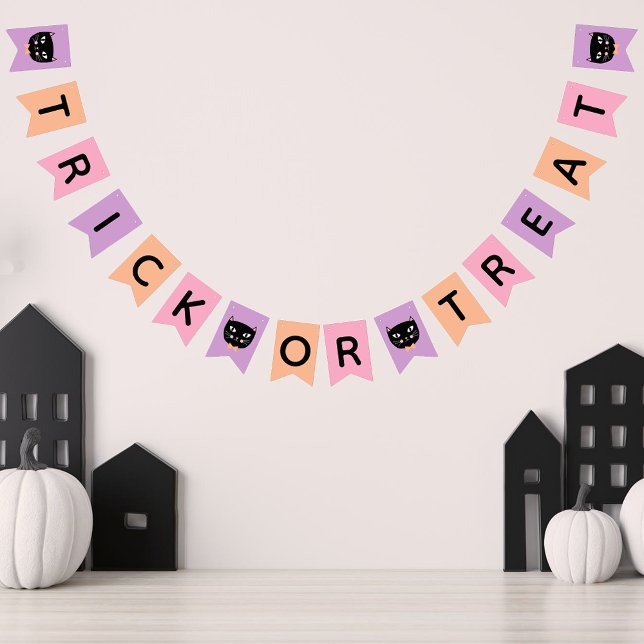 Cute Black Cat Pastel Halloween Bus eller godis Vimplar (Skapare uppladdad)