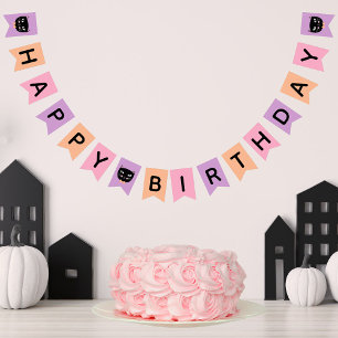 Cute Black Cat Pastel Halloween Grattis på födelse Vimplar