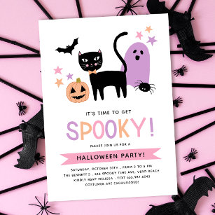 Cute Black Cat Pastel Halloween Spooky Party Inbjudningar