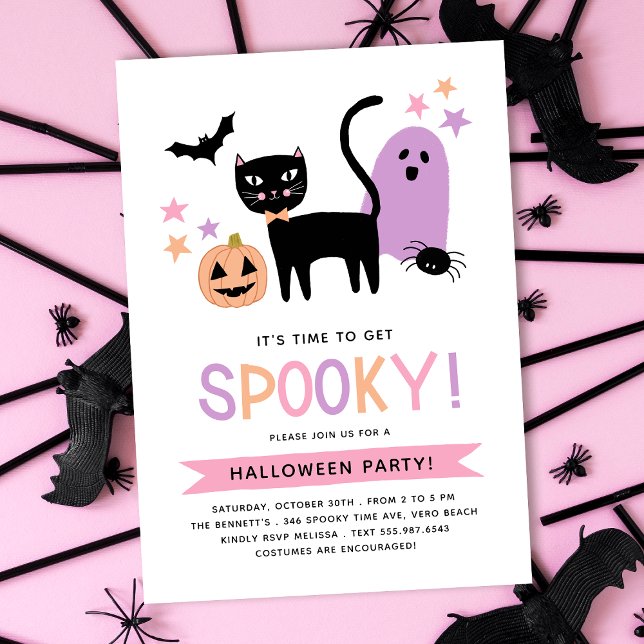 Cute Black Cat Pastel Halloween Spooky Party Inbjudningar (Skapare uppladdad)