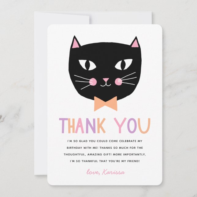 Cute Black Cat Pastel Tack Birthday (Framsida)