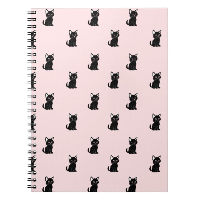 Cute Black Cat Pattern on Pastel Pink Anteckningsbok (Framsidan)