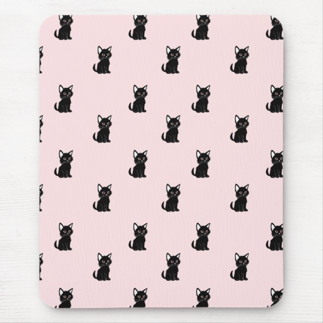 Cute Black Cat Pattern on Pastel Pink Musmatta (Framsidan)