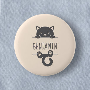 Cute Black Cat Peeking bakom eget namn Knapp
