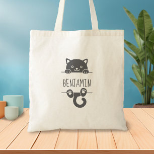 Cute Black Cat Peeking bakom eget namn Tygkasse