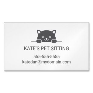 Cute Black Cat Peeking Pet Sitta Service 2 Magnetiska Visitkort