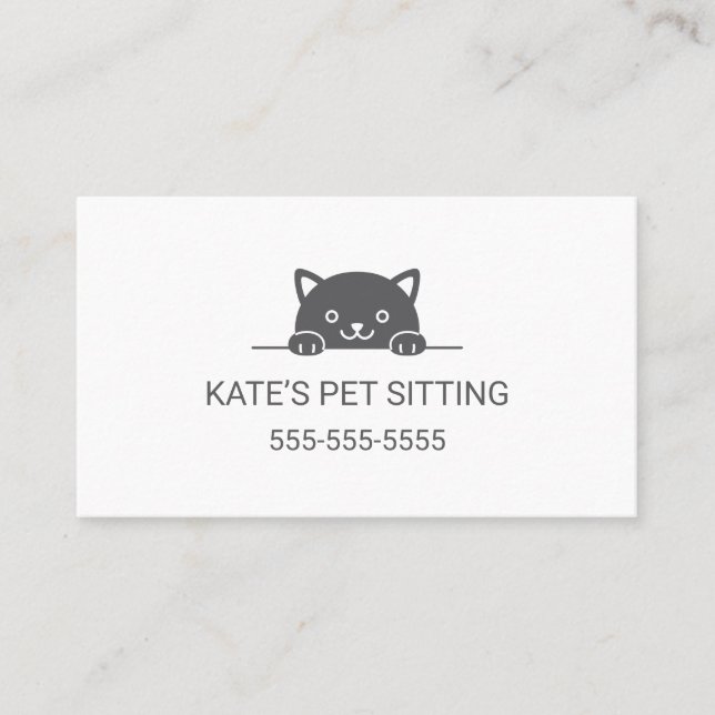Cute Black Cat Peeking Pet Sitta Service 2 Visitkort (Framsida)