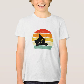 Cute Black Cat Peeking Retro Sunset T Shirt