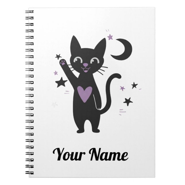 Cute Black Cat Personalized Notebook Anteckningsbok (Framsidan)