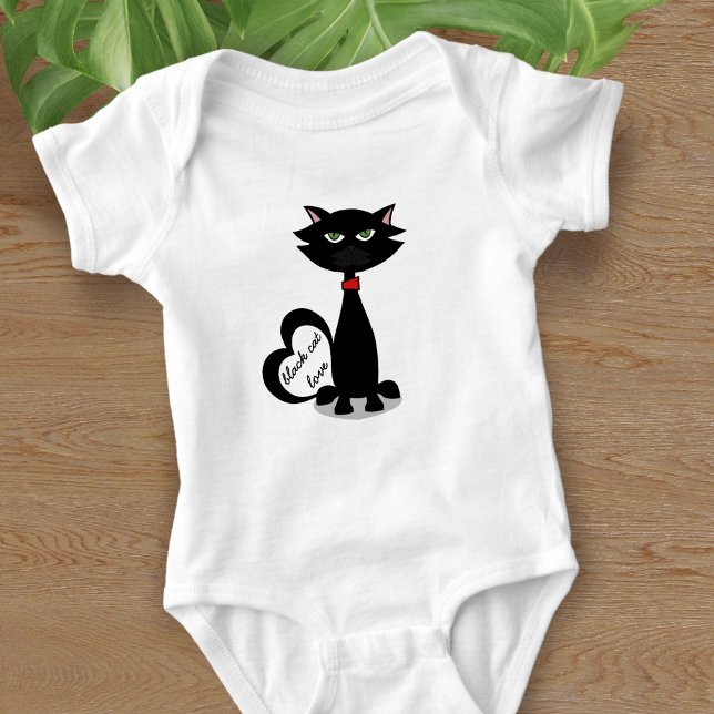 Cute Black Cat Personlig Baby Bodykostym T Shirt (A cute black kitty cat with space for your little kitten's name)