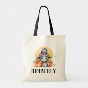 Cute Black Cat Personlig Halloween Tygkasse