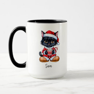 Cute Black Cat personlig jul Mugg