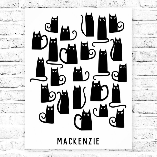 Cute Black Cat-Personlig Poster (Fun personalized black cat custom name poster)