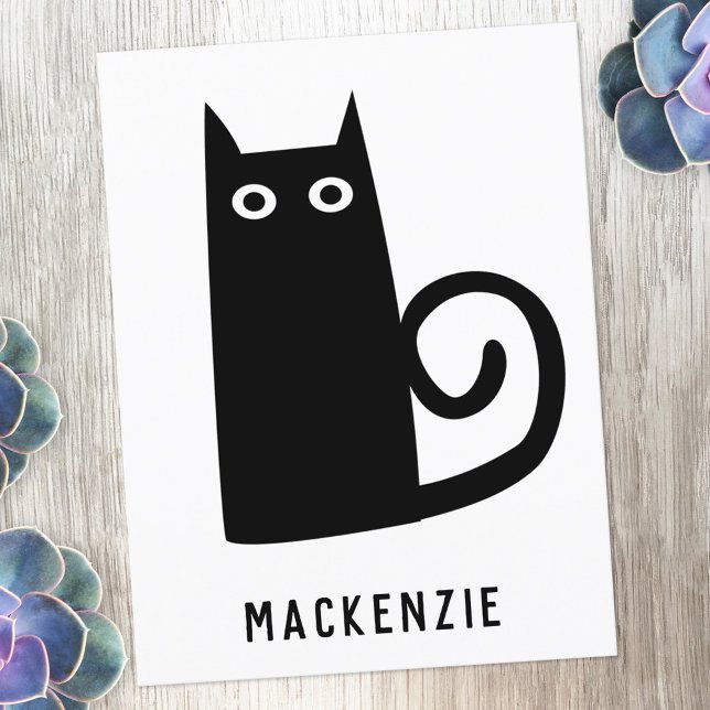 Cute Black Cat-Personlig Vykort (Fun black cat custom name personalized postcard)