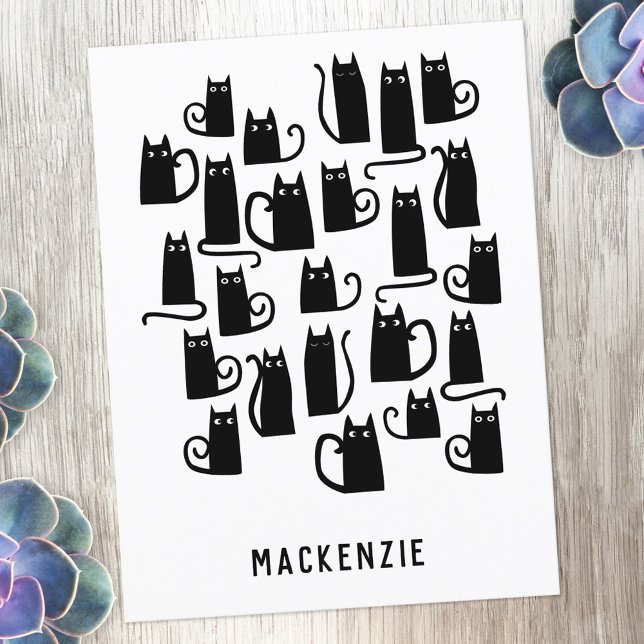 Cute Black Cat-Personlig Vykort (Fun black cat personalized postcard)