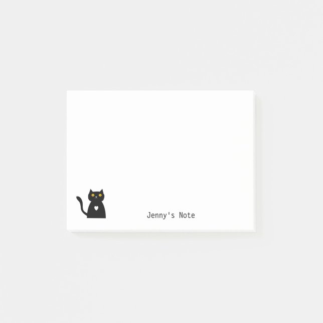 Cute Black Cat Pet Animal Tecknad Anpassat namn ef Post-it Block (Framsida)
