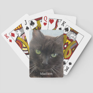 Cute Black Cat Photo Personlig Namn Casinokort