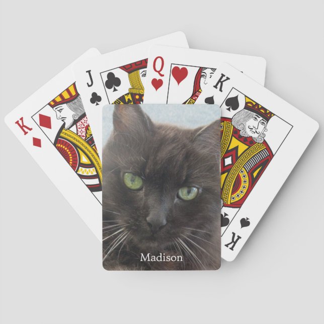 Cute Black Cat Photo Personlig Namn Casinokort (Baksidan)
