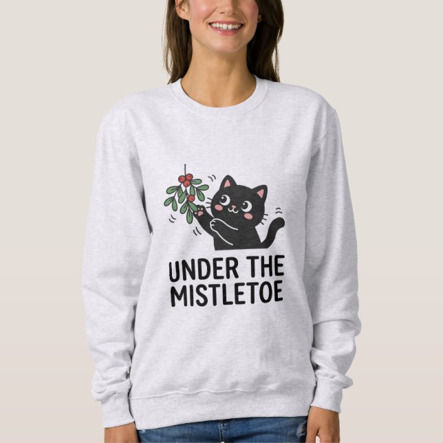 Cute Black Cat Plant Holiday Cartoon Christmas T Shirt (Framsida)