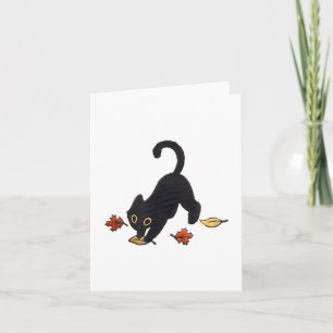 Cute Black Cat Pouncing Löv _1 Kort