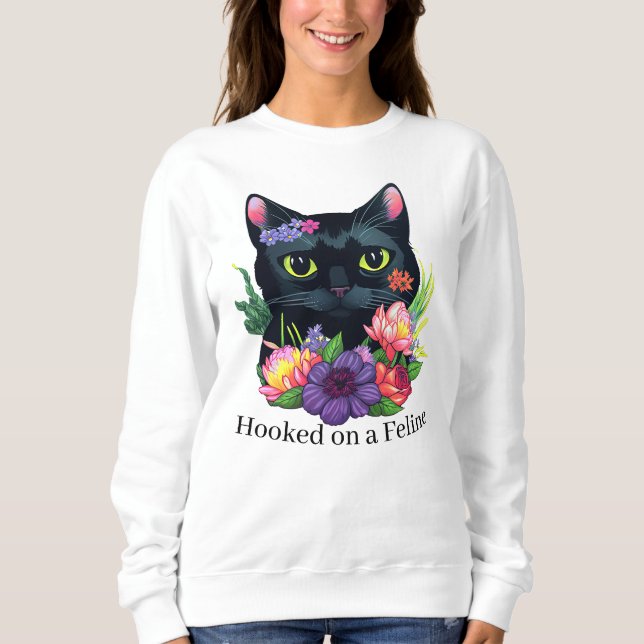 Cute Black cat publor blommigt cat mamma T Shirt (Framsida)