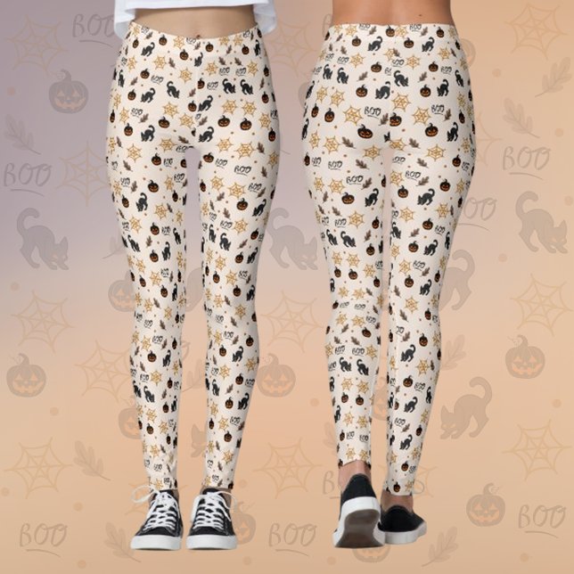 Cute Black Cat Pumpkin Halloween Mönster Leggings (Skapare uppladdad)