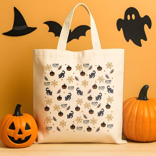 Cute Black Cat Pumpkin Halloween Mönster Tygkasse (Skapare uppladdad)