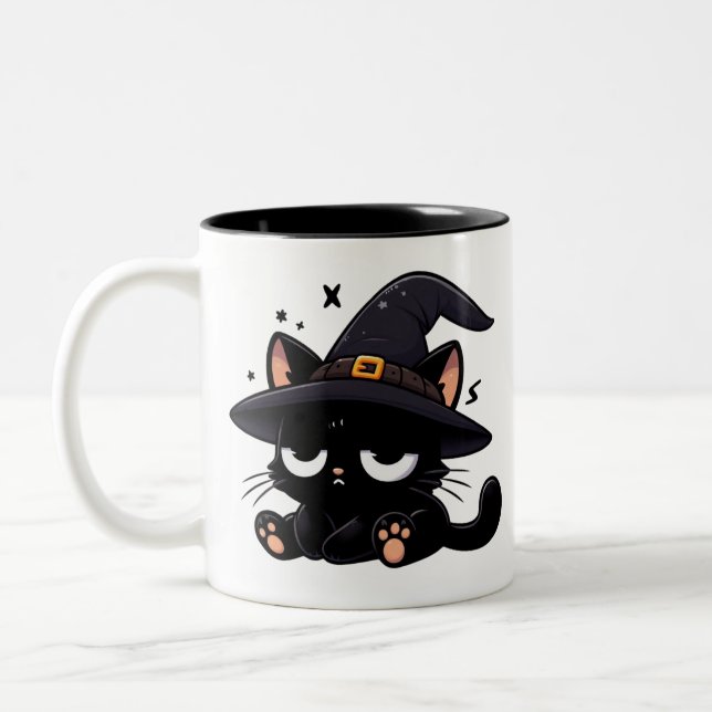 Cute Black Cat & Pumpkin | Two-Sided Halloween Mug Två-Tonad Mugg (Vänster)