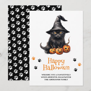 Cute Black Cat Pumpkins Happy halloween Julkort
