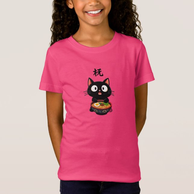  Cute Black Cat Ramen – Kawaii Japanese Noodle Art T Shirt (Framsida)