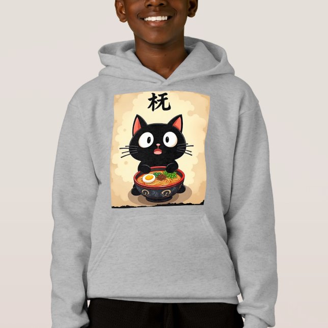 Cute Black Cat Ramen - Kawaii Japansk Noodle Art T Shirt (Framsida)