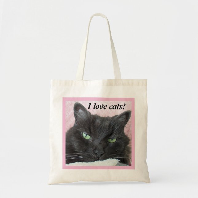 Cute Black Cat Rosa Blanket Photo I Kärlek Cats Tygkasse (Framsidan)