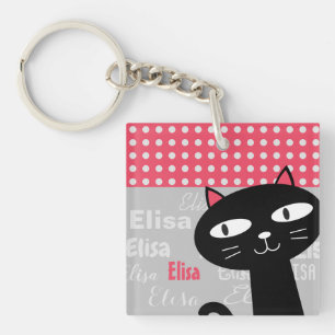 Cute Black Cat Rosa Polka dots Lägg till ditt namn